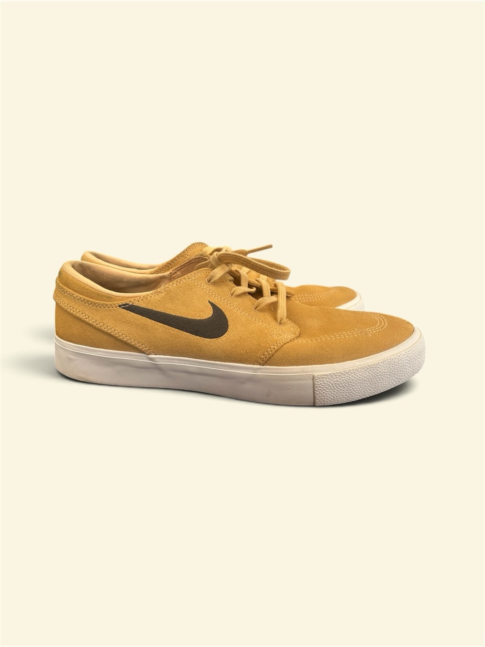 Nike mens Low-Top Suede Sneakers in Mustard Yellow with Black Swoosh